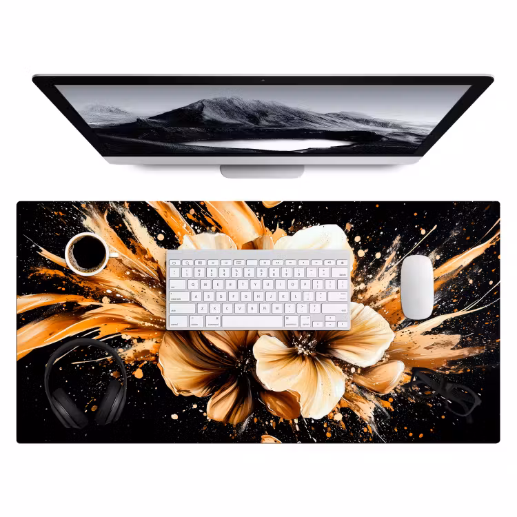 Bloemen - Goud - Graffiti - Zwart - Abstract Muismat XXL klein -3d