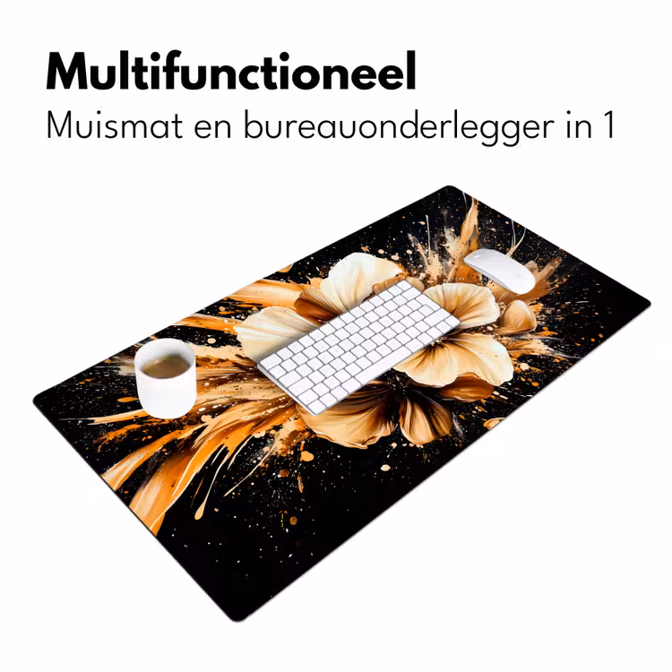 Bloemen - Goud - Graffiti - Zwart - Abstract Muismat XXL klein -sfeer4