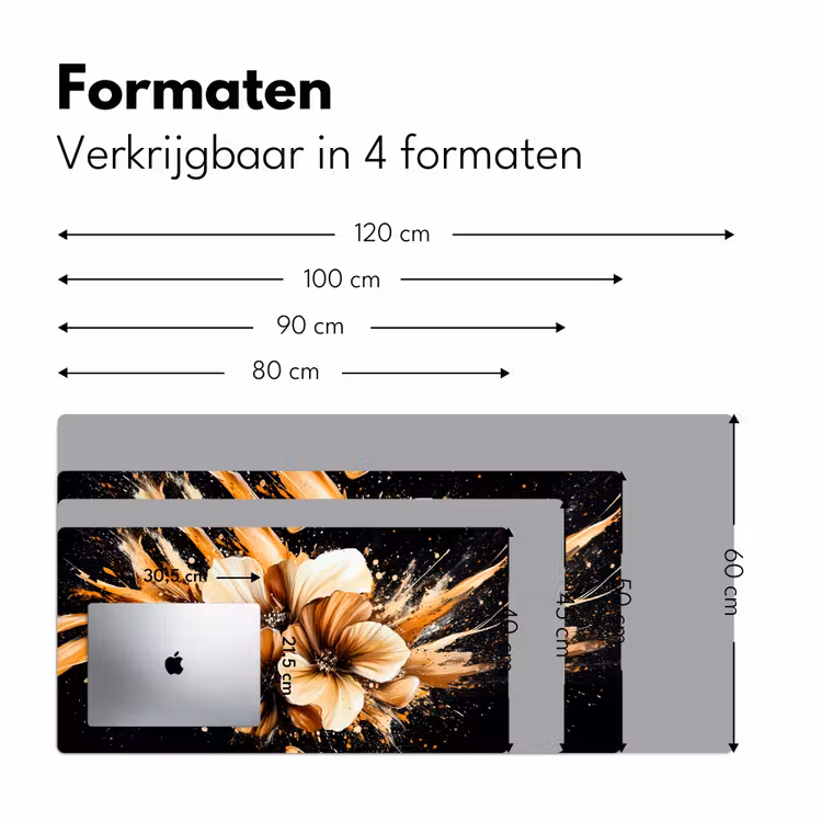 Bloemen - Goud - Graffiti - Zwart - Abstract Muismat XXL klein -sfeer5