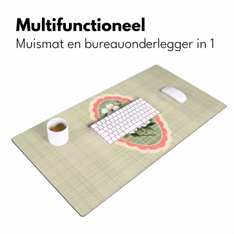 Bloemen - Illustratie - Geruit - Groen Muismat XXL klein -sfeer4