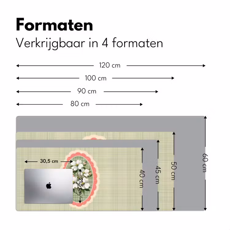 Bloemen - Illustratie - Geruit - Groen Muismat XXL klein -sfeer5