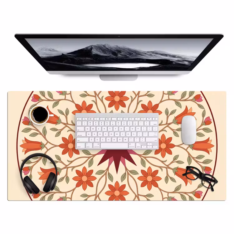 Bloemen - Mandala - Decoratief - Rood Muismat XXL klein -3d