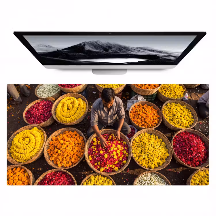 Bureau onderlegger - Bloemen - Markt - Kleurrijk - Bloemen - Markt - Kleurrijk Muismat XXL klein