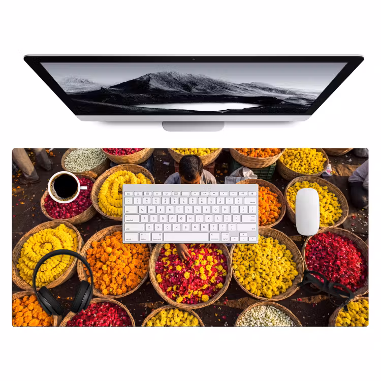 Bureau onderlegger - Bloemen - Markt - Kleurrijk - Bloemen - Markt - Kleurrijk Muismat XXL klein