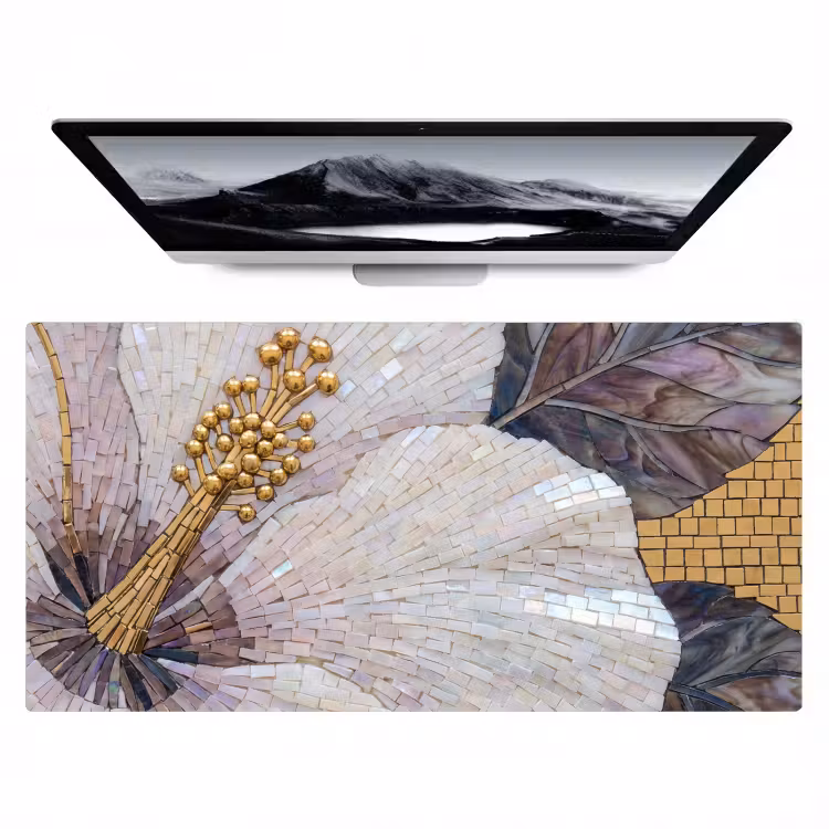 Bloemen - Mozaïek - Kunst - Modern - Goud Muismat XXL klein -zzz3d