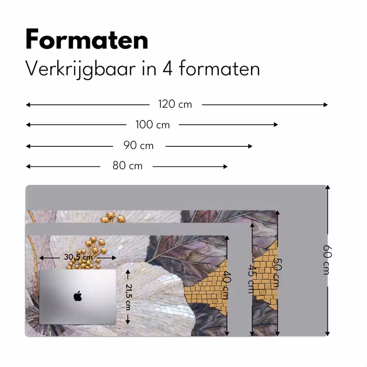 Bloemen - Mozaïek - Kunst - Modern - Goud Muismat XXL klein -sfeer5