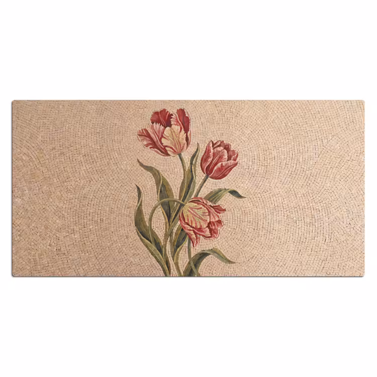 Bloemen - Mozaïek - Rood - Groen - Kunst Muismat XXL klein -3d_leeg