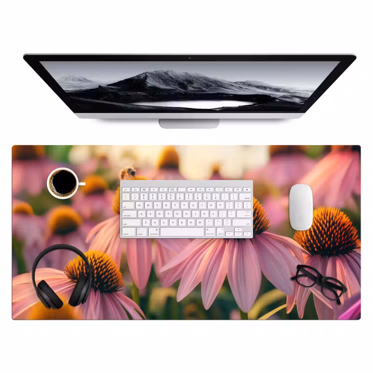 Bloemen - Paars - Bijen Muismat XXL klein -3d