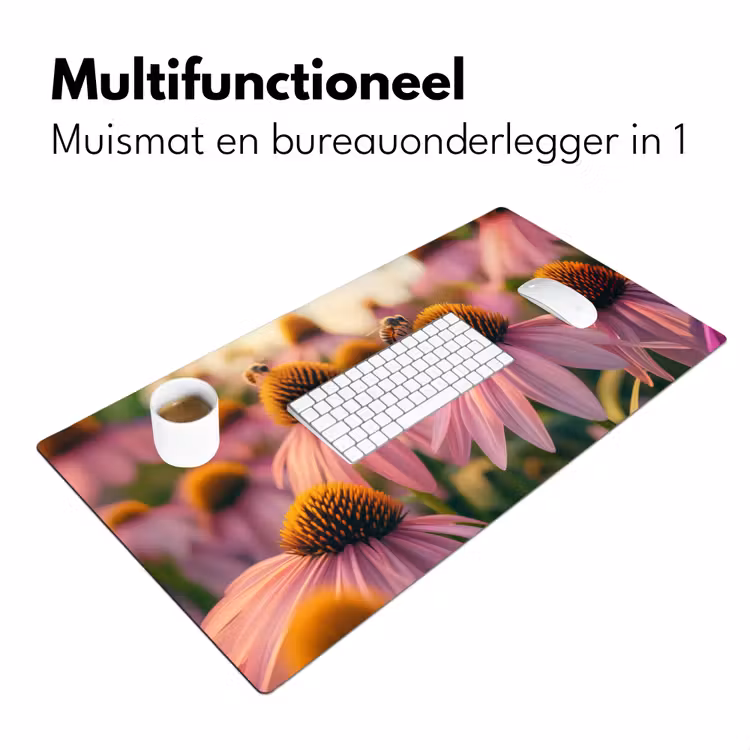 Bloemen - Paars - Bijen Muismat XXL klein -sfeer4