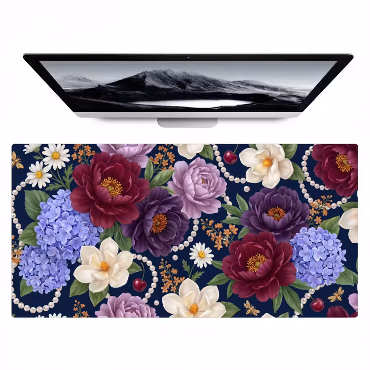 Bloemen - Parels - Decoratie - Modern - Blauw Muismat XXL klein -zzz3d