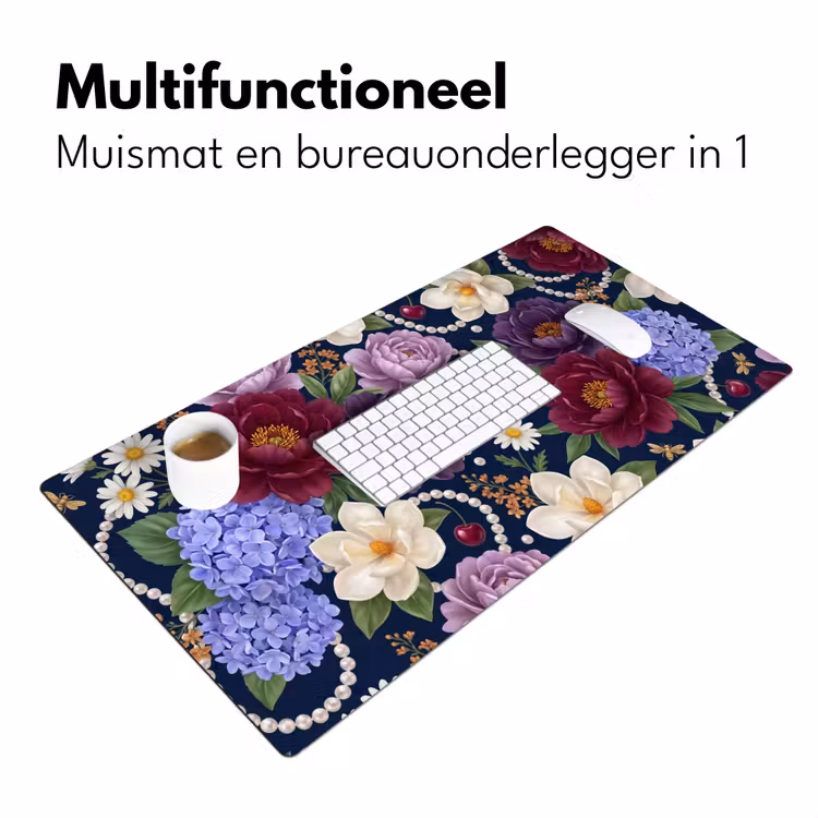 Bloemen - Parels - Decoratie - Modern - Blauw Muismat XXL klein -sfeer4