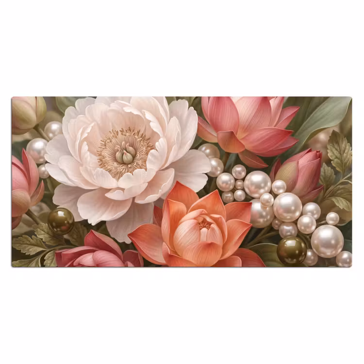 Bloemen - Parels - Elegant - Roze - Wit Muismat XXL klein -3d_leeg