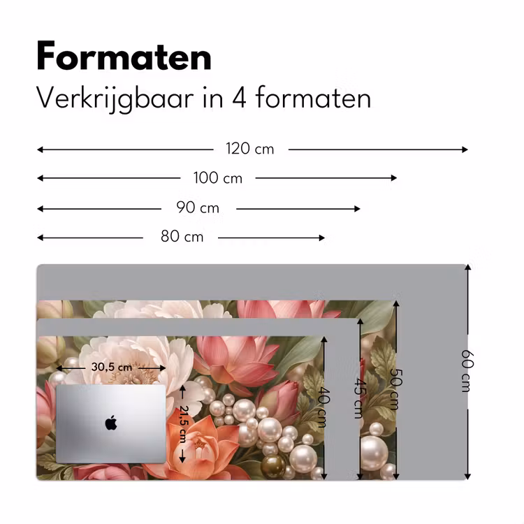 Bloemen - Parels - Elegant - Roze - Wit Muismat XXL klein -sfeer5