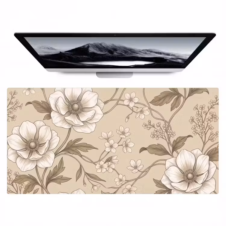 Bloemen - Patroon - Beige Muismat XXL klein -zzz3d