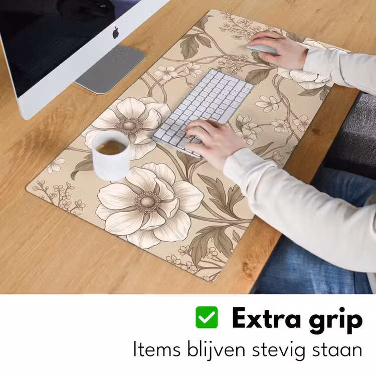 Bloemen - Patroon - Beige Muismat XXL klein -sfeer3