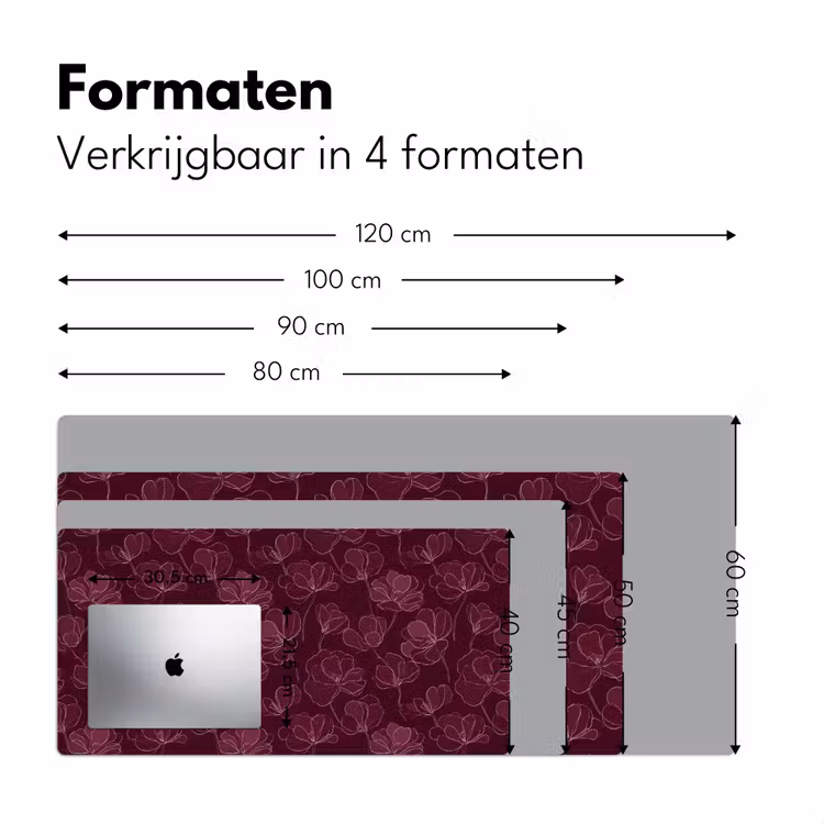 Bloemen - Patroon - Bordeauxrood Muismat XXL klein 681 -sfeer5