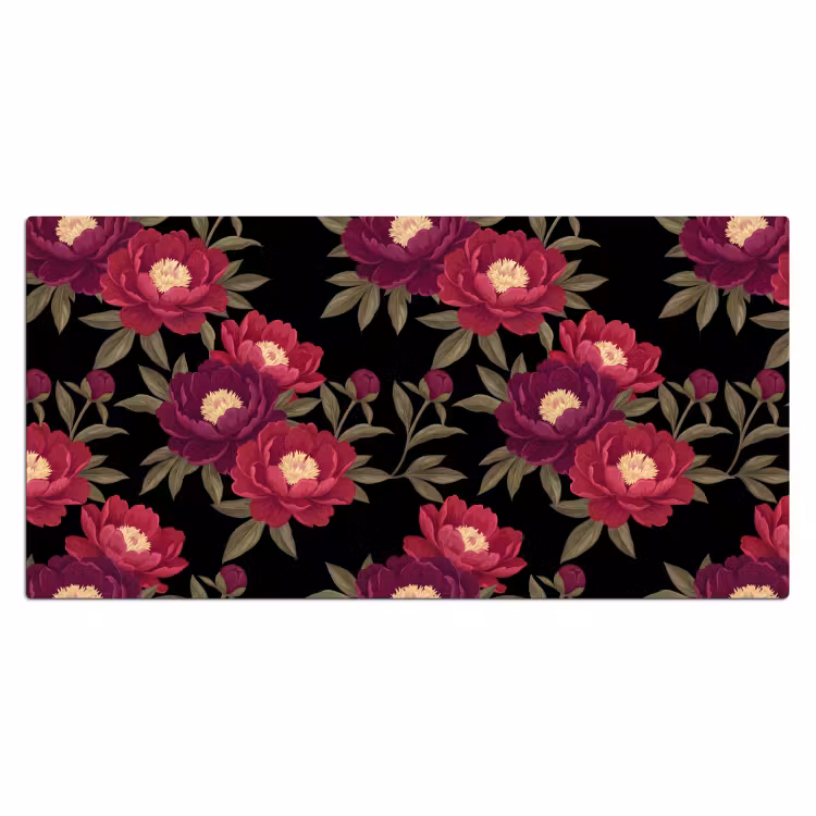 Bloemen - Patroon - Botanisch - Rood - Zwart Muismat XXL klein -3d_leeg