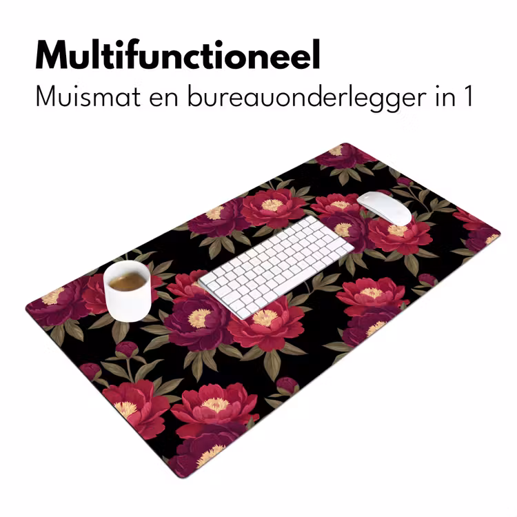 Bloemen - Patroon - Botanisch - Rood - Zwart Muismat XXL klein -sfeer4