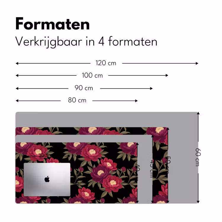 Bloemen - Patroon - Botanisch - Rood - Zwart Muismat XXL klein -sfeer5