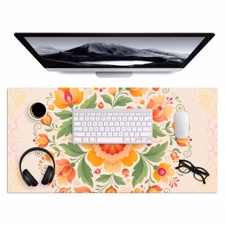 Bloemen - Patroon - Decoratief - Oranje Muismat XXL klein -3d