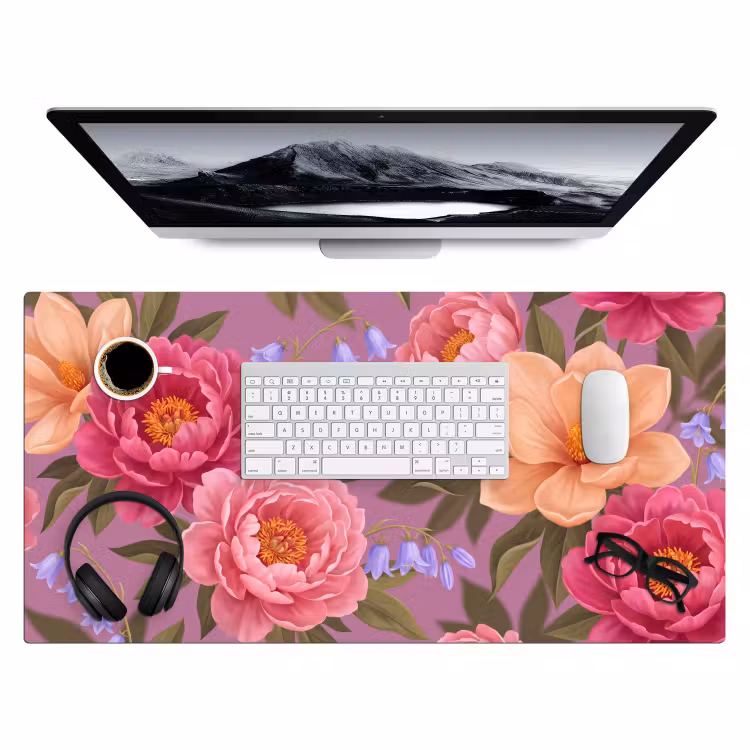 Bloemen - Patroon - Illustratie - Roze Muismat XXL klein -3d