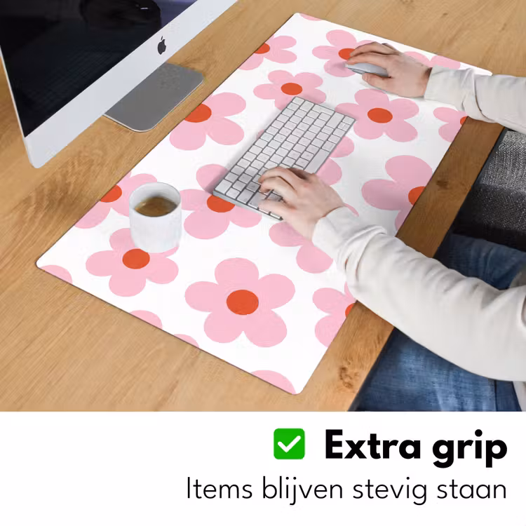 Bloemen - Patroon - Modern - Roze - Wit Muismat XXL klein -sfeer3