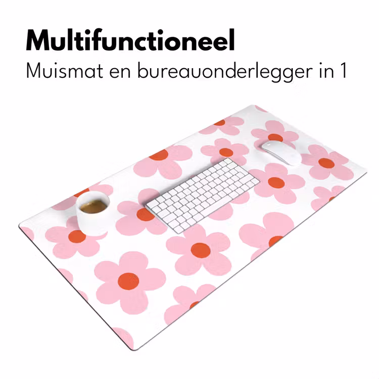 Bloemen - Patroon - Modern - Roze - Wit Muismat XXL klein -sfeer4