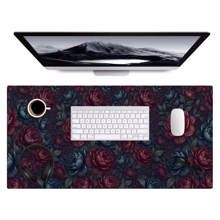 Bloemen - Patroon - Natuur - Klassiek - Donker Muismat XXL klein -3d