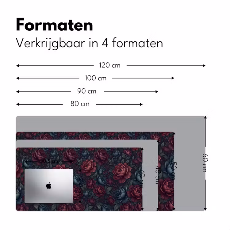 Bloemen - Patroon - Natuur - Klassiek - Donker Muismat XXL klein -sfeer5