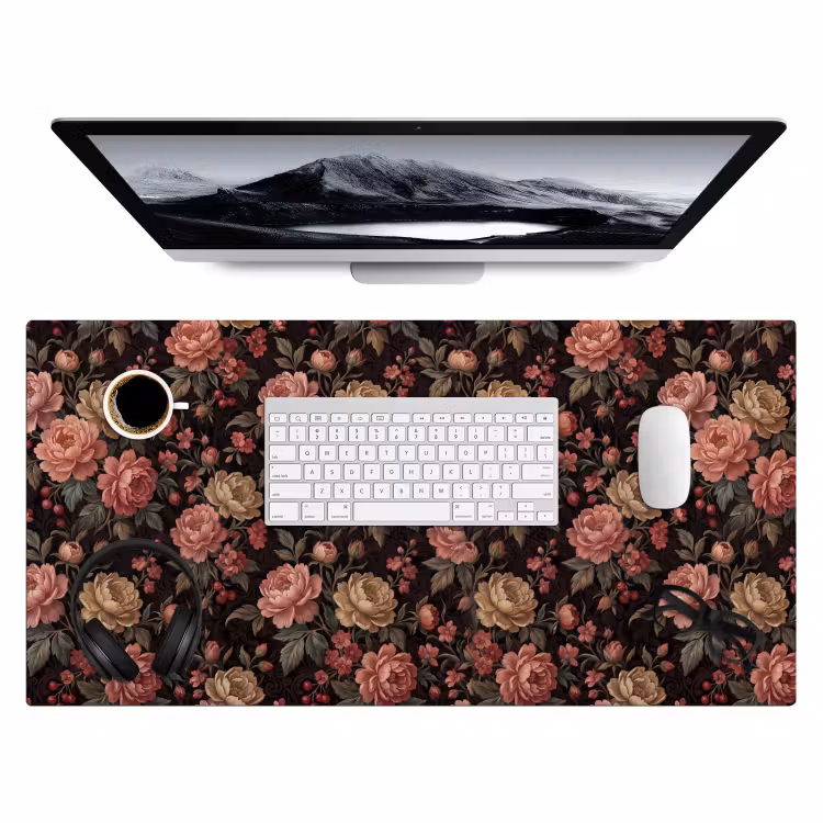 Bloemen - Patroon - Natuur - Vintage - Roze Muismat XXL klein -3d