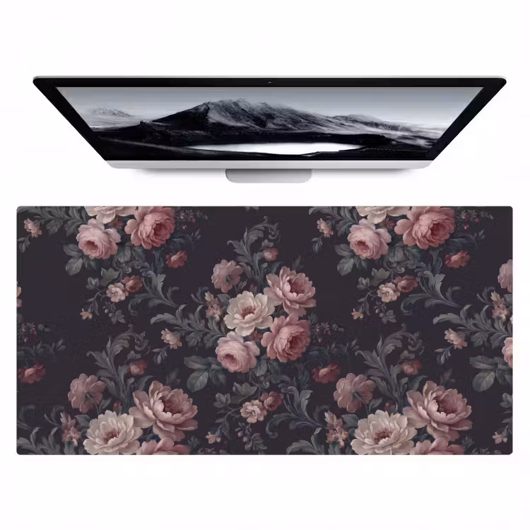 Bloemen - Patroon - Sierlijk - Roze - Donker Muismat XXL klein -zzz3d
