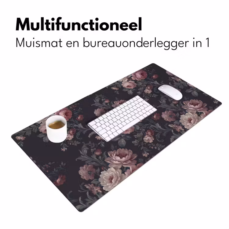 Bloemen - Patroon - Sierlijk - Roze - Donker Muismat XXL klein -sfeer4