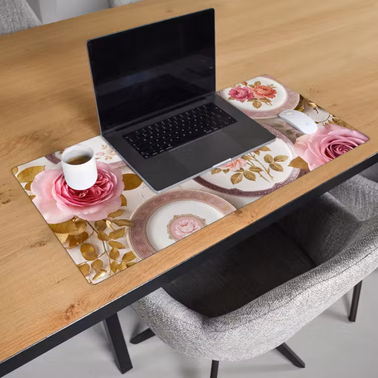 Bloemen - Patroon - Vintage - Roze - Decoratie Muismat XXL klein -sfeer1