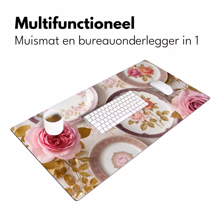 Bloemen - Patroon - Vintage - Roze - Decoratie Muismat XXL klein -sfeer4