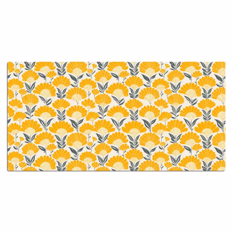 Bloemen - Retro - Botanisch - Okergeel - Grijs Muismat XXL klein 681 -3d_leeg