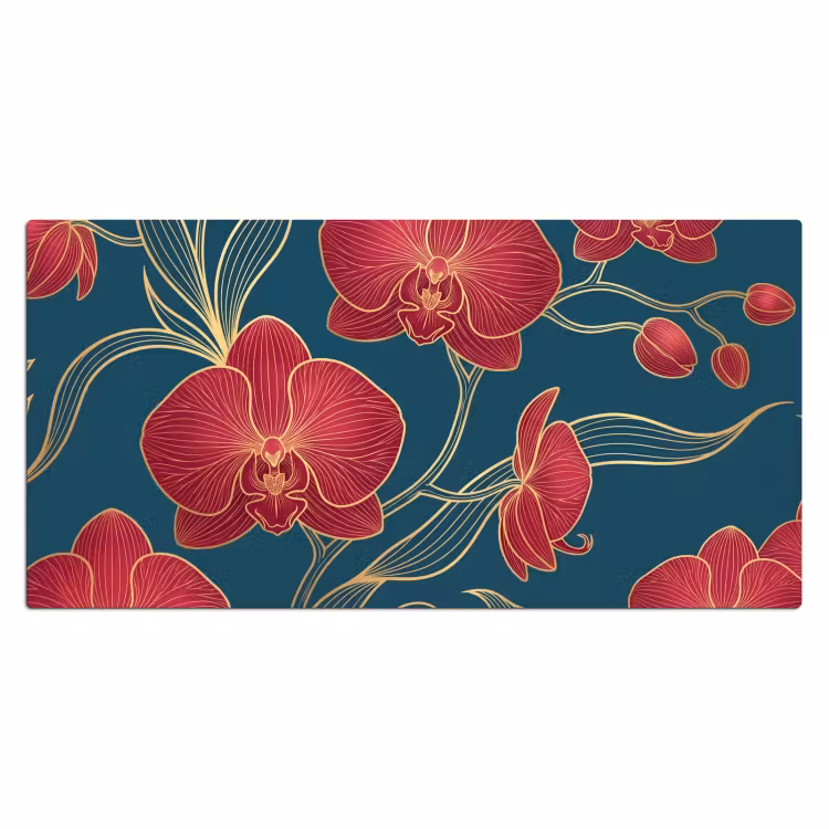 Bureau onderlegger - Bloemen - Rood - Goud - Bloemen - Rood - Goud Muismat XXL klein