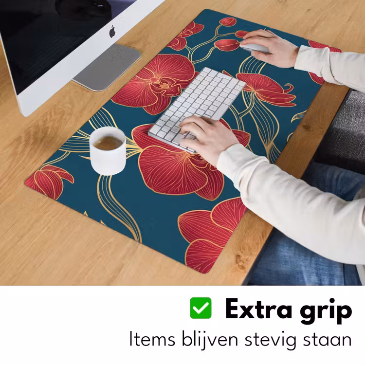 Bureau onderlegger - Bloemen - Rood - Goud - Bloemen - Rood - Goud Muismat XXL klein