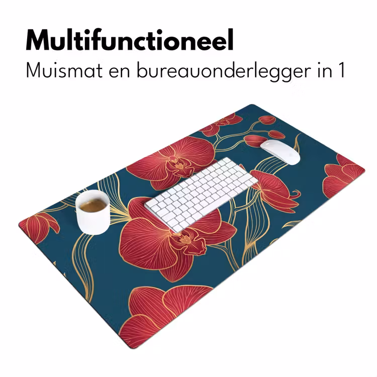 Bureau onderlegger - Bloemen - Rood - Goud - Bloemen - Rood - Goud Muismat XXL klein