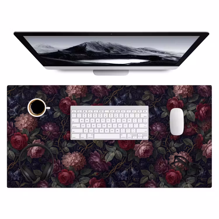 Bloemen - Rood - Klassiek - Donker - Patroon Muismat XXL klein -3d