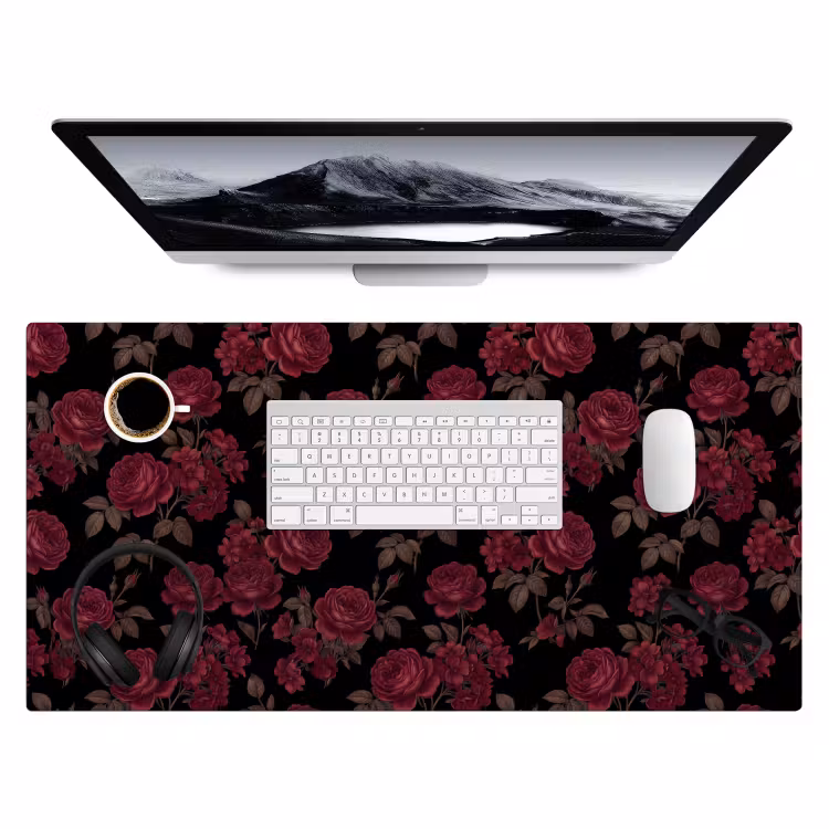 Bloemen - Roos - Patroon - Klassiek - Rood Muismat XXL klein -3d