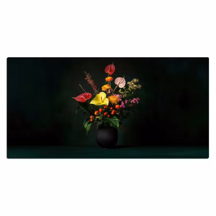 Bloemen - Vaas - Zwart Muismat XXL klein -3d_leeg