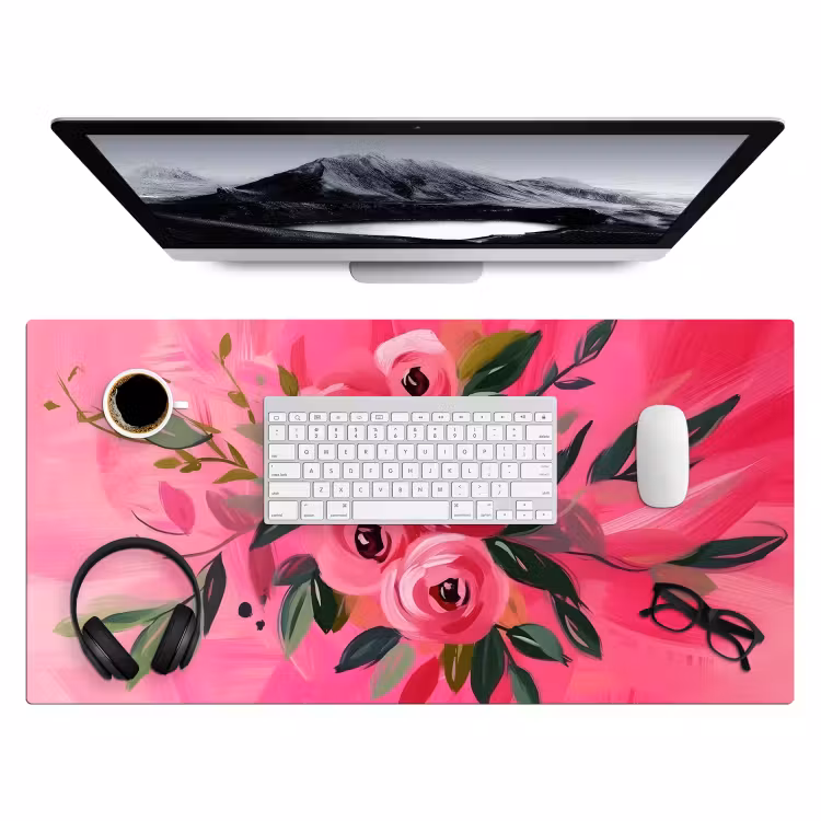 Bloemen - Verf - Roze Muismat XXL klein -3d