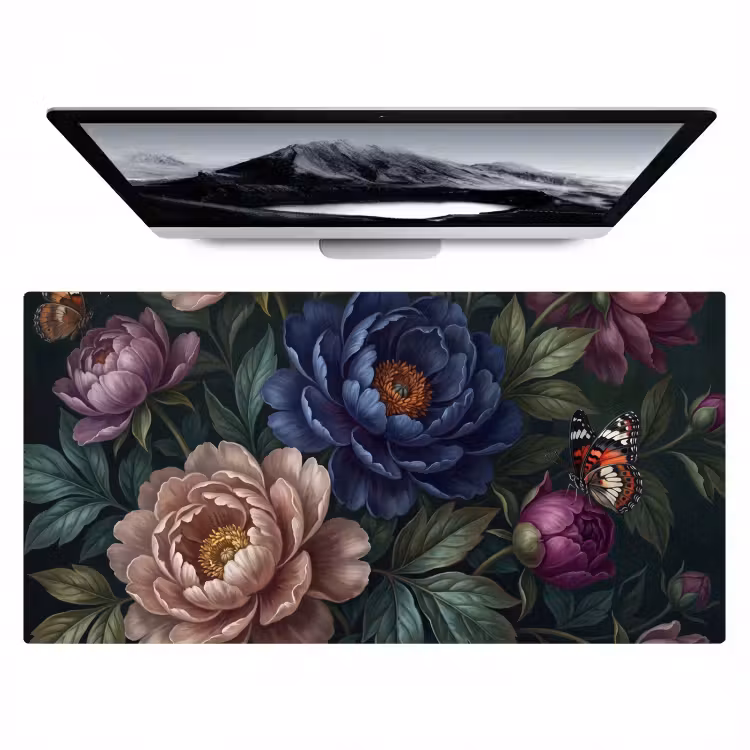 Bloemen - Vlinder - Natuur - Modern - Paars Muismat XXL klein -zzz3d