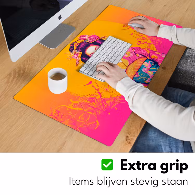 Bloemen - Vrouw - Kimono - Roze Muismat XXL klein -sfeer3