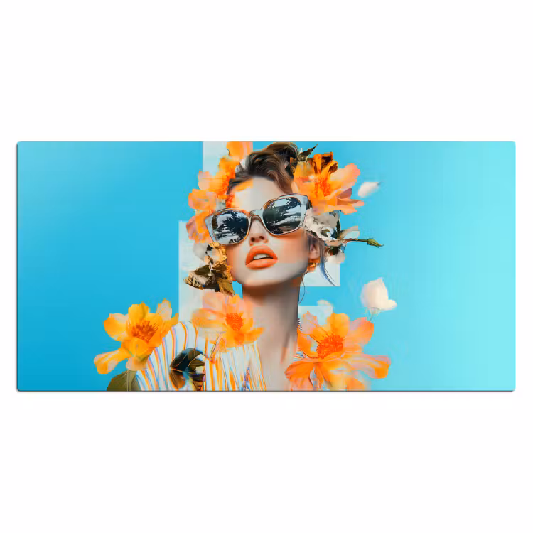 Bloemen - Vrouw - Zonnebril - Blauw Muismat XXL klein -3d_leeg