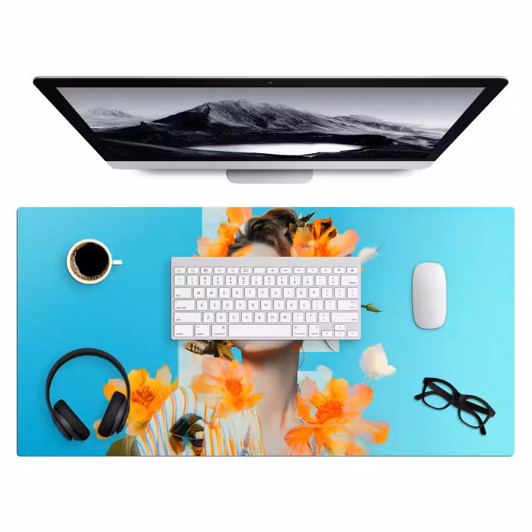 Bloemen - Vrouw - Zonnebril - Blauw Muismat XXL klein -3d