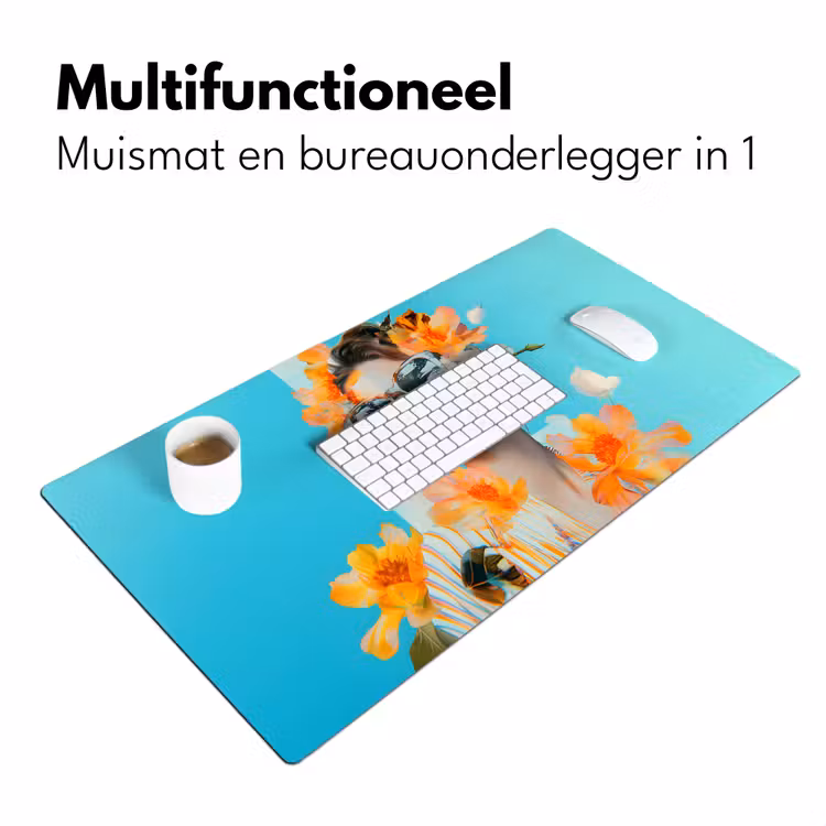 Bloemen - Vrouw - Zonnebril - Blauw Muismat XXL klein -sfeer4