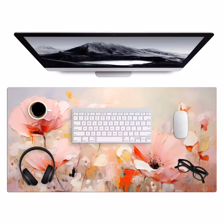 Bloemen - Watercolor - Roze - Abstract - Kunst Muismat XXL klein -3d