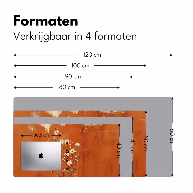 Bloemen - Wit - Subtiel - Roestkleur Muismat XXL klein -sfeer5