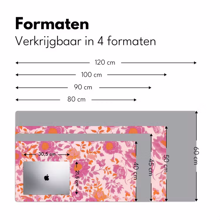 Bloemenpatroon - Roze - Oranje - Bloemen Muismat XXL klein -sfeer5